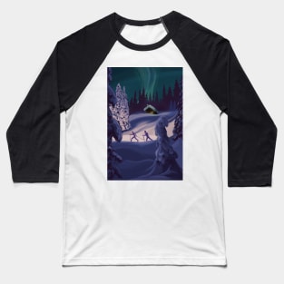 Nordic Northern Lights night ski Baseball T-Shirt